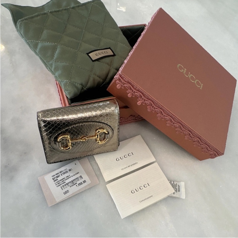 Gucci Gold Exotic Wallet with Gold horse bit Accent NEW WITH TAGs